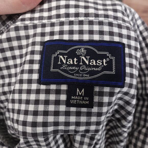 NAT NAST BLACK WHITE GINGHAM CHECK BUTTON DOWN SHIRT MENS SIZE M MEDIUM - Picture 6 of 7